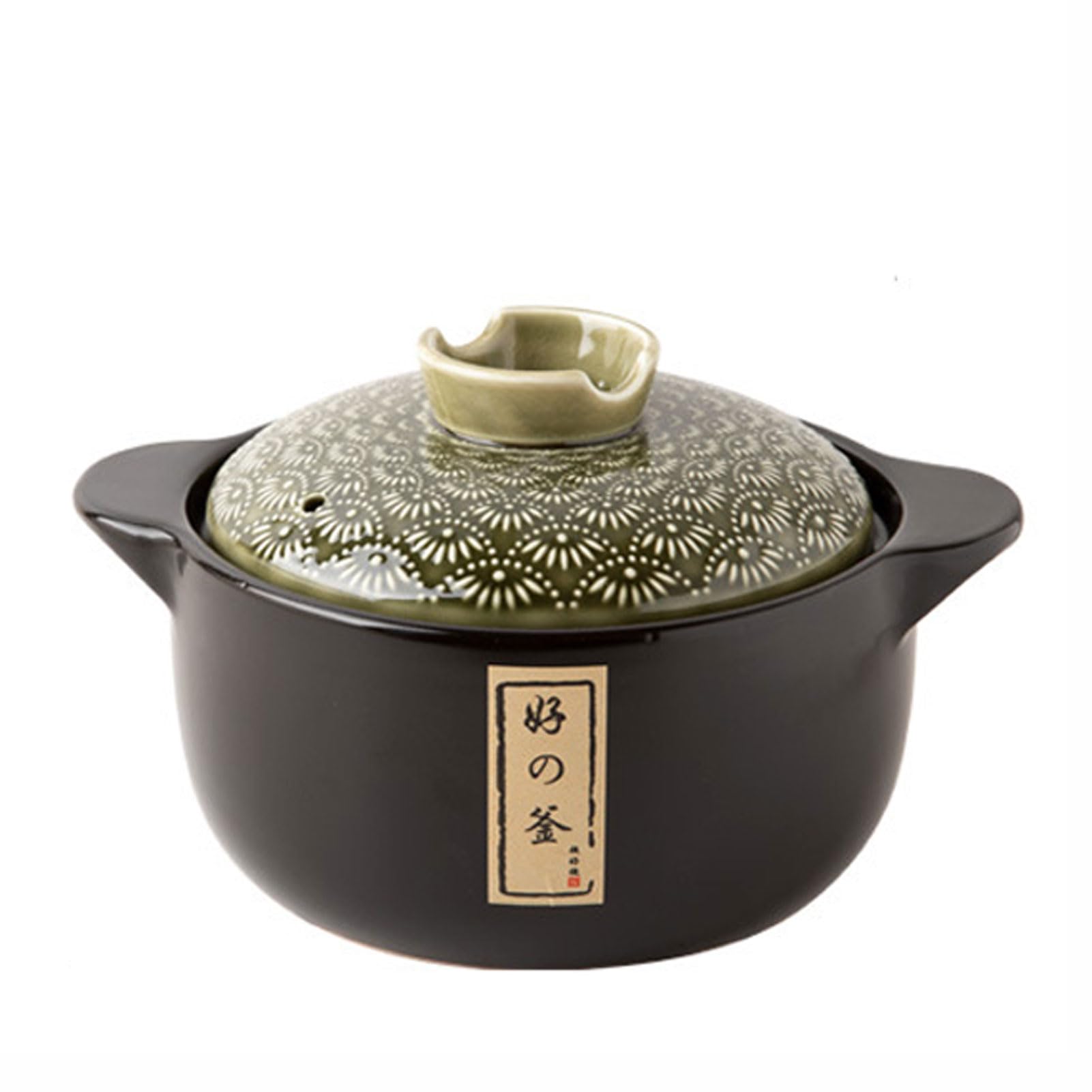 Chfkun Ceramic Black Casserole Clay Pot with Lid, Japanese Donabe Ceramic Hot Pot, Stew Pot Kitchen Cooking, Heat-Resistant Stockpot for Home, for Dinner and Party