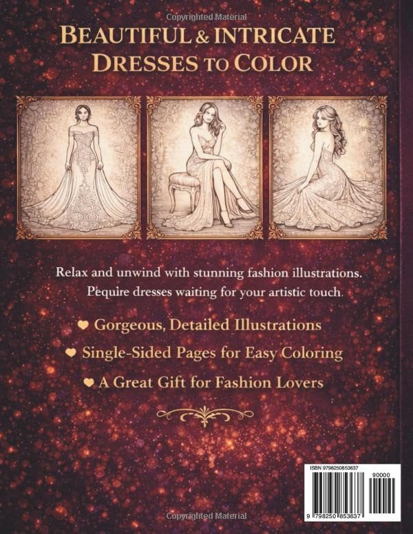 Fashion Coloring Book for Adults: Elegant Dresses: Beautiful and Intricate Gowns to Color • Relaxing Fashion Illustrations for Creative Adults image 3