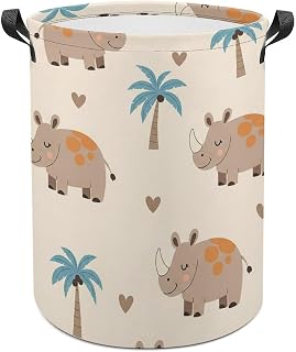 Laundry Basket Cute Rhinos Palm Trees Hearts Collapsible Organizer Basket for Storage Bin Bedroom Clothes Children Nursery Hamper