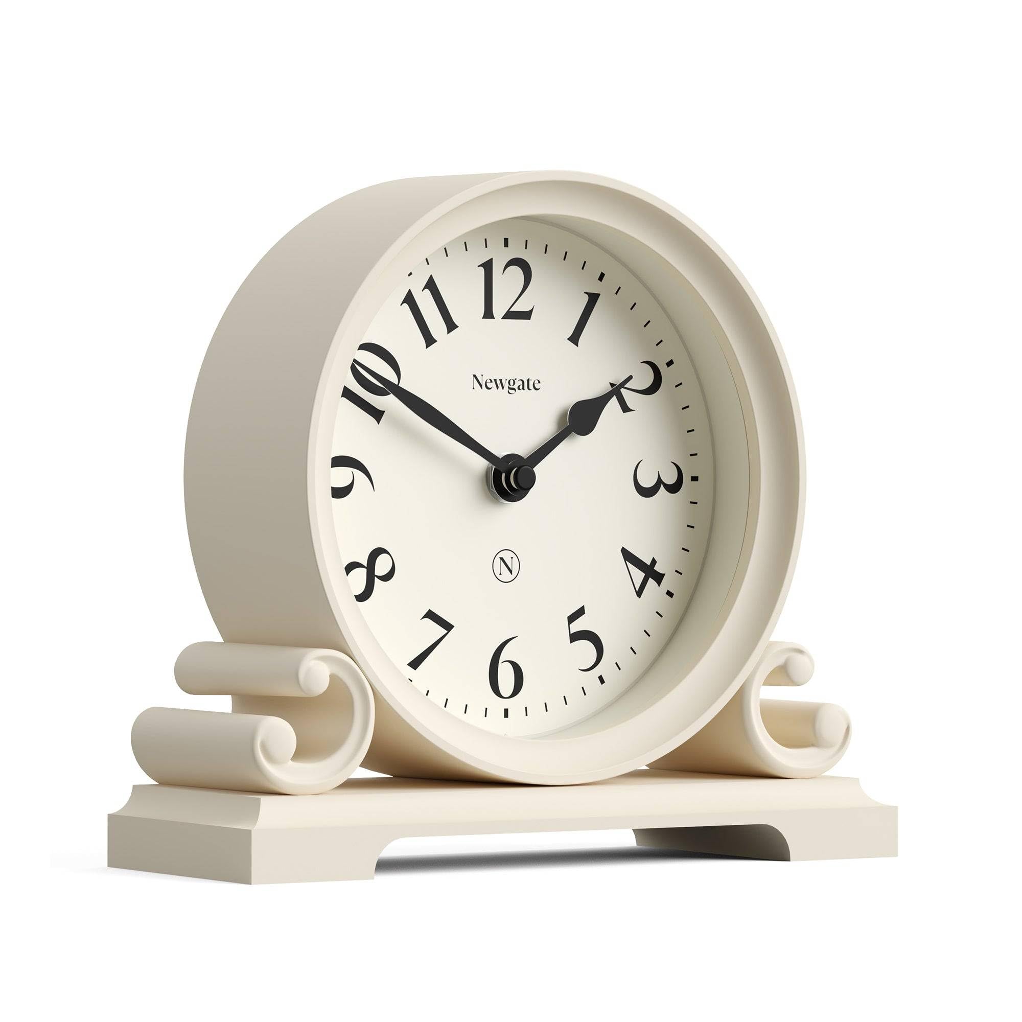 Newgate Cream Newgate® Divisadero Mantel Clock | Traditional Double Scroll Design | Vanilla | Classic Style For Desk, Table Top, Shelf Or Bedside
