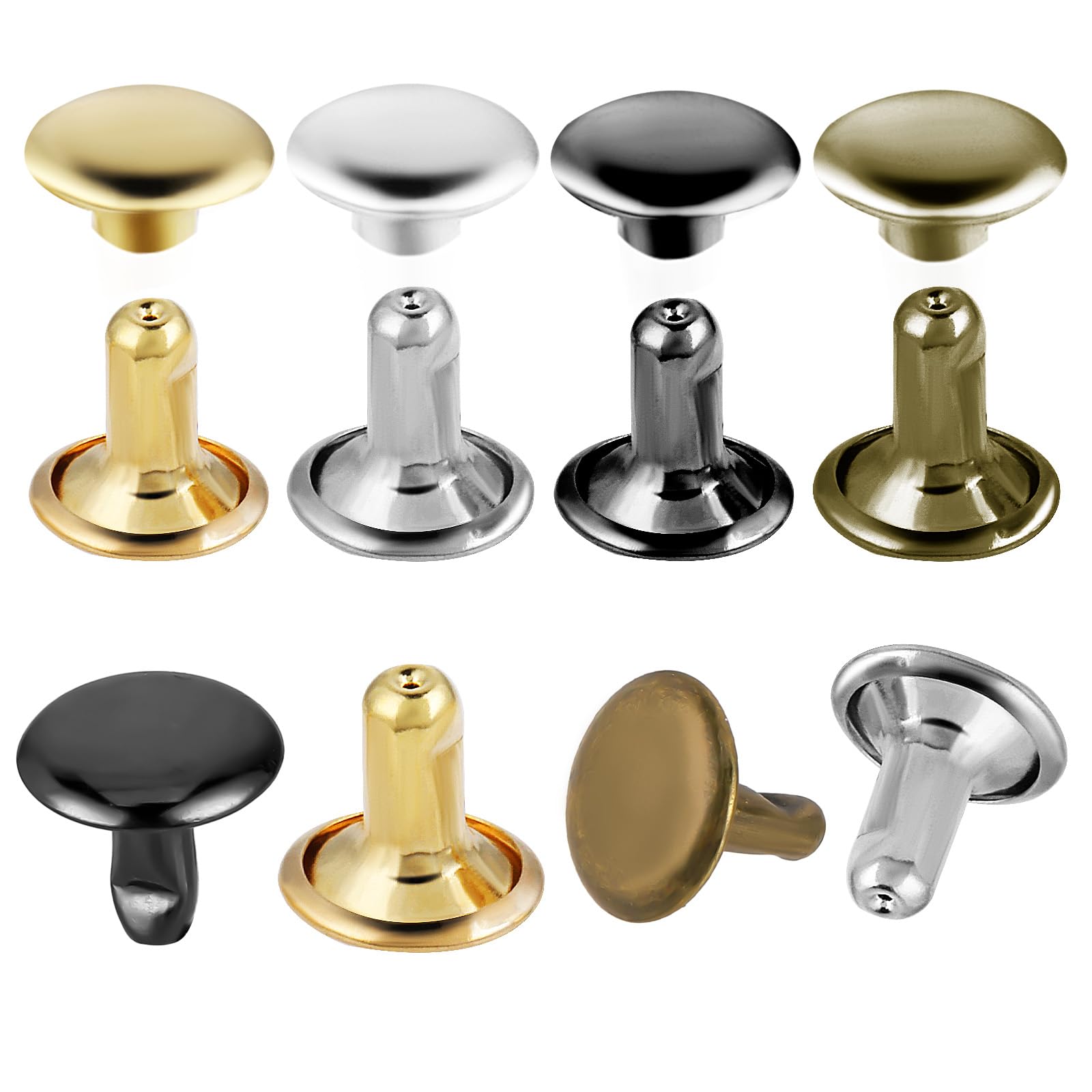 Giantree 120 Sets 10mm Round Double Caps Leather Rivets, Metal Tubular Studs for Leather 4 Colors Spikes Studs Repairs Decoration Craft Accessories for Leather Key for DIY Craft Clothes Shoes Belt