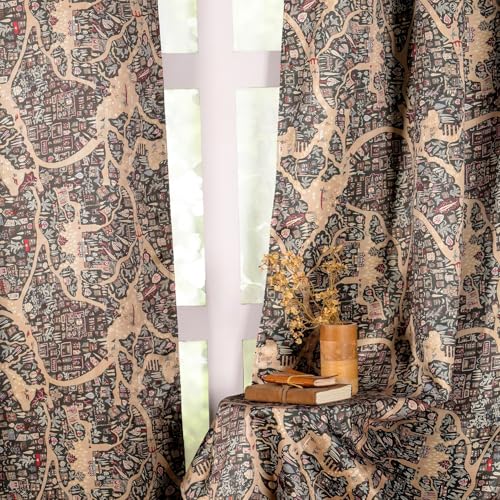Image of HOMEMONDE Blackout Curtains 5 Feet Long Set of 2 - Room Darkening Window Curtain Digital Printed with Black Backing, Rod Pocket Thermal Insulation & Noise Reduced Drapes - (Beige & Green, 60 Inch)