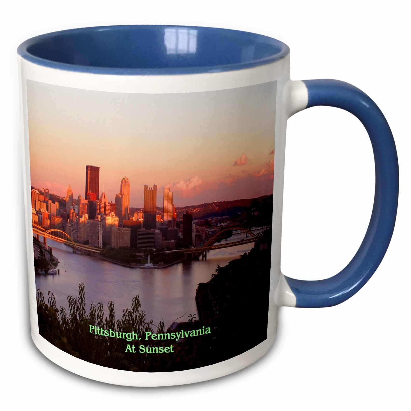 3dRose Pittsburgh Skyline at Sunset-Two Tone Blue Mug, Ceramic, Multi-Colour, 10.16 x 7.62 x 9.52 cm