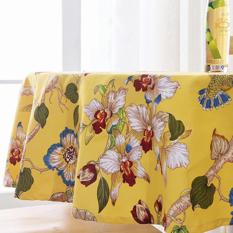 Nappe ronde en lin premium ANEIDA jaune royal avec finitions artisanales à pompons
