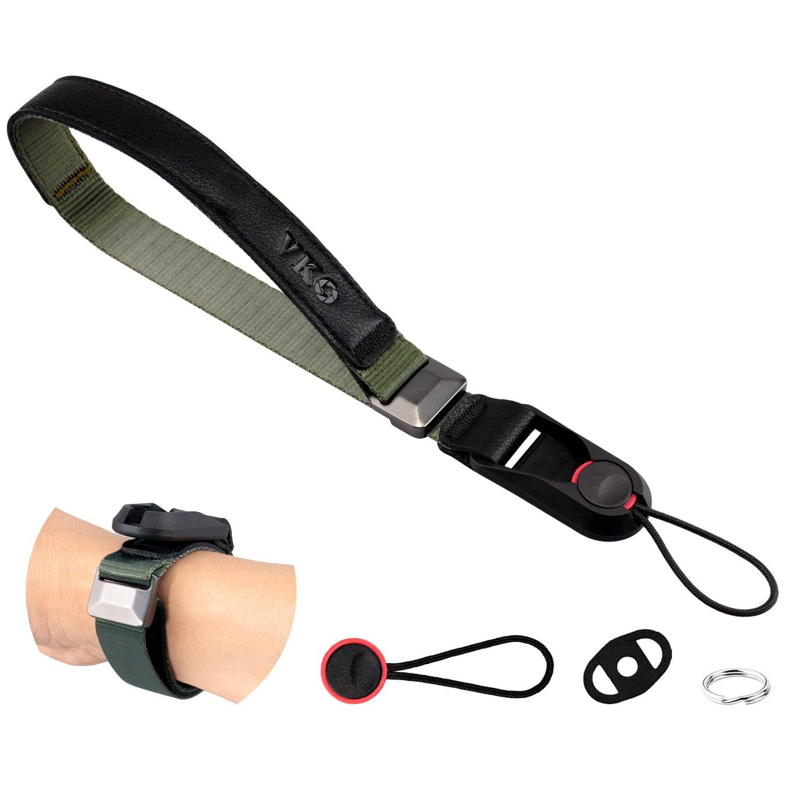 Vko Black Green Camera Wrist Strap Adjustable Quick Release Lanyard Tether Wristband For Man Woman Photographers Slr Dslr Digital Mirrorless Cameras(Black-Green)