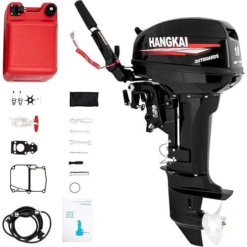 Outboard Boat Motors, 2 Stroke 18HP Heavy Duty Outboard Motor 246CC Fishing Boat Engine Marine Engine with CDI Ignition System Water Cooling System, 40CM/16inch Short Shaft