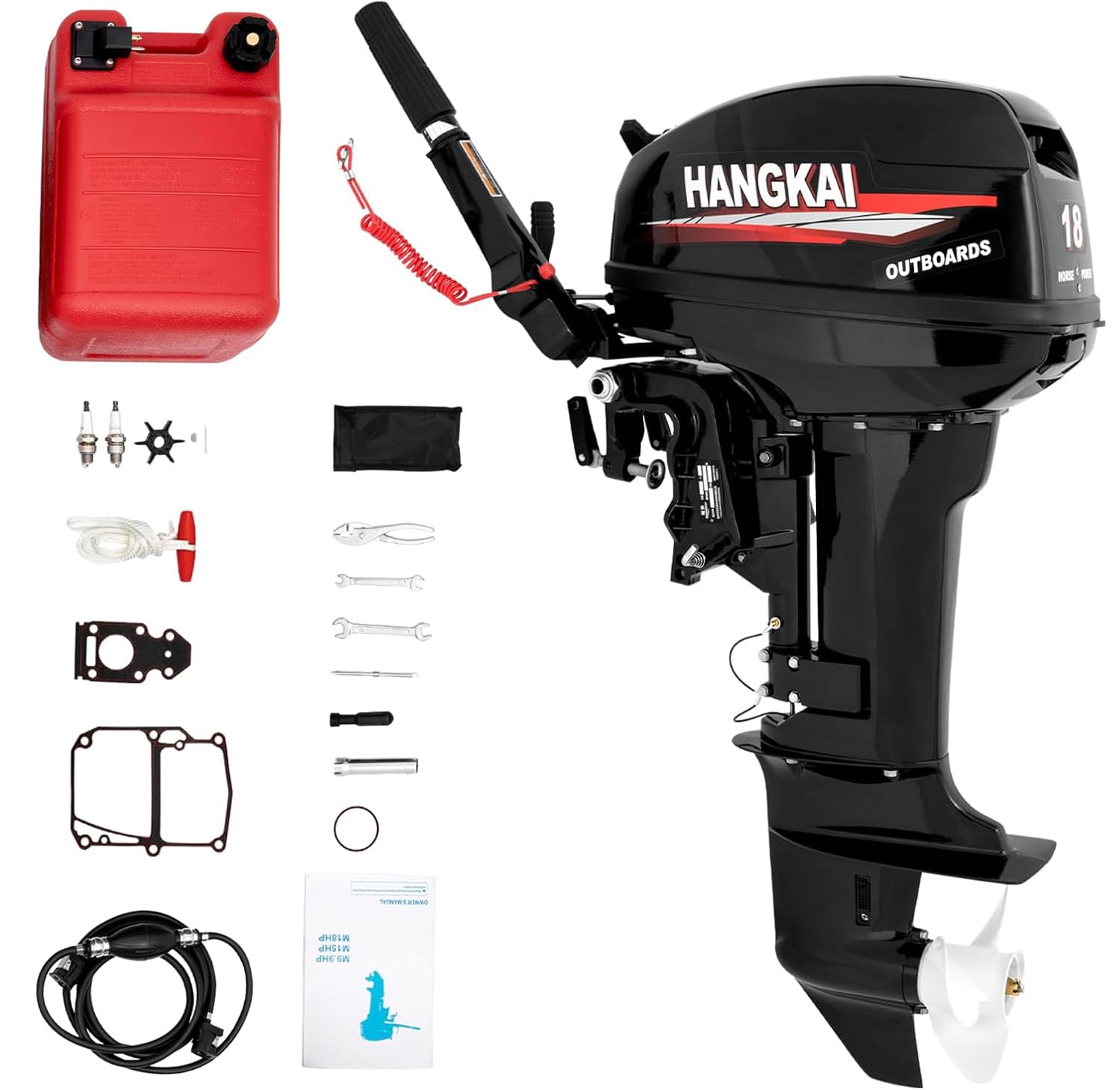 Outboard Boat Motors, 2 Stroke 18HP Heavy Duty Outboard Motor 246CC Fishing Boat Engine Marine Engine with CDI Ignition System Water Cooling System, 40CM/16inch Short Shaft