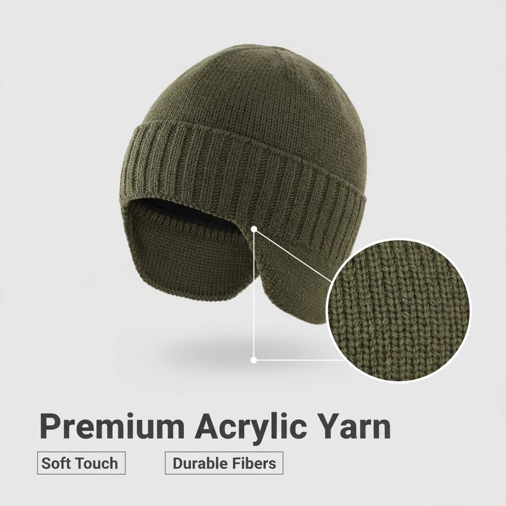 Home Prefer Mens Winter Hat Knit Earflap Hat Stocking Caps with Ears Beanie Hat - Image 3