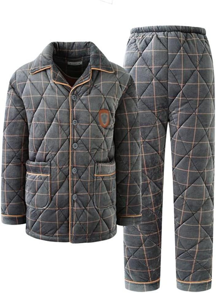 Middle-aged Dad Pajamas Thickened Velvet Cotton Three-layer Quilted Men's Home Clothes Coral Fleece