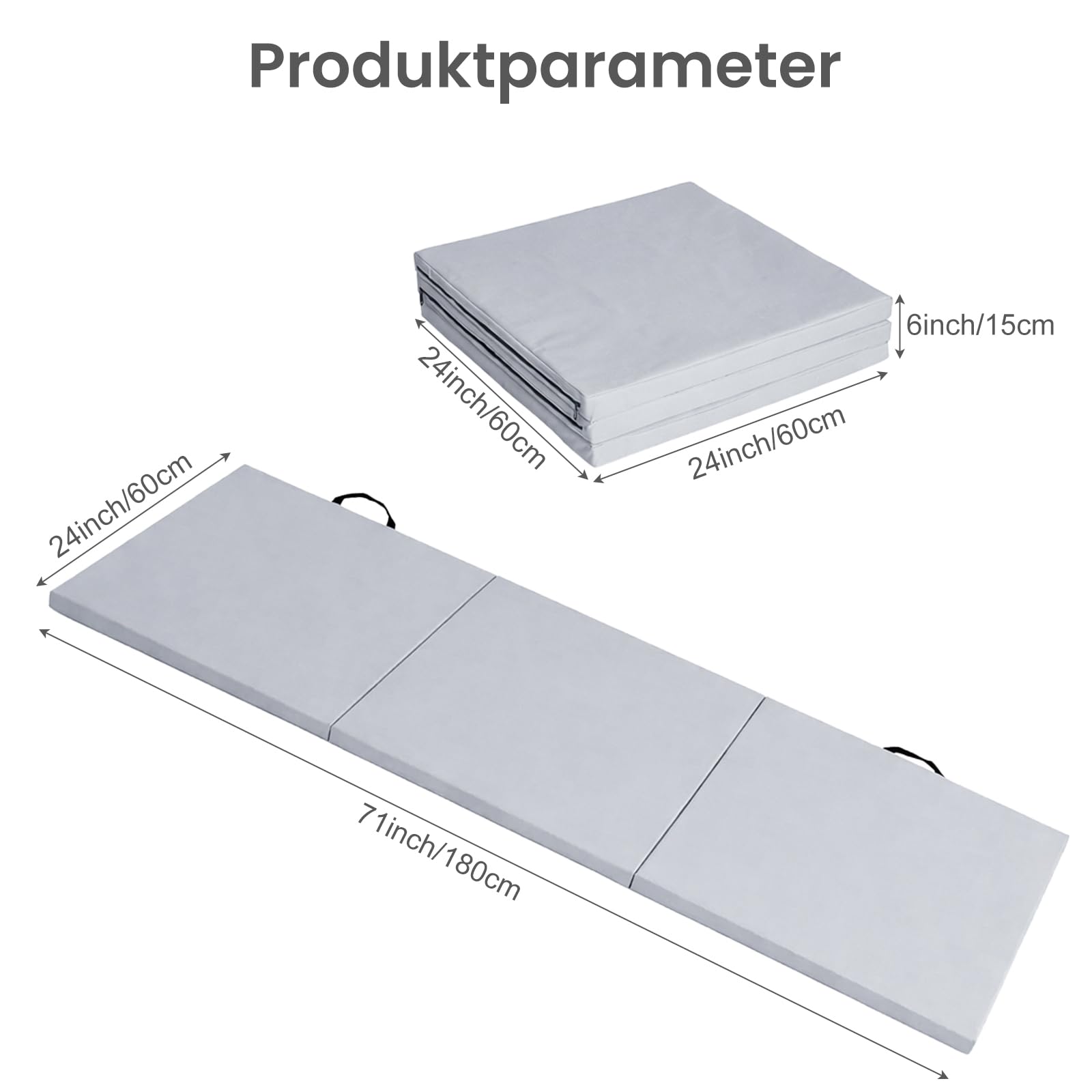 Gymnastikmatte 180×60×5 cm Dicke Fitnessmatte Faltbar – Rutschfeste Yogamatte mit Tragegriffen, Hochdichte EPE Turnmatte Trainingsmatte für Yoga, Pilates, Gymnastik
