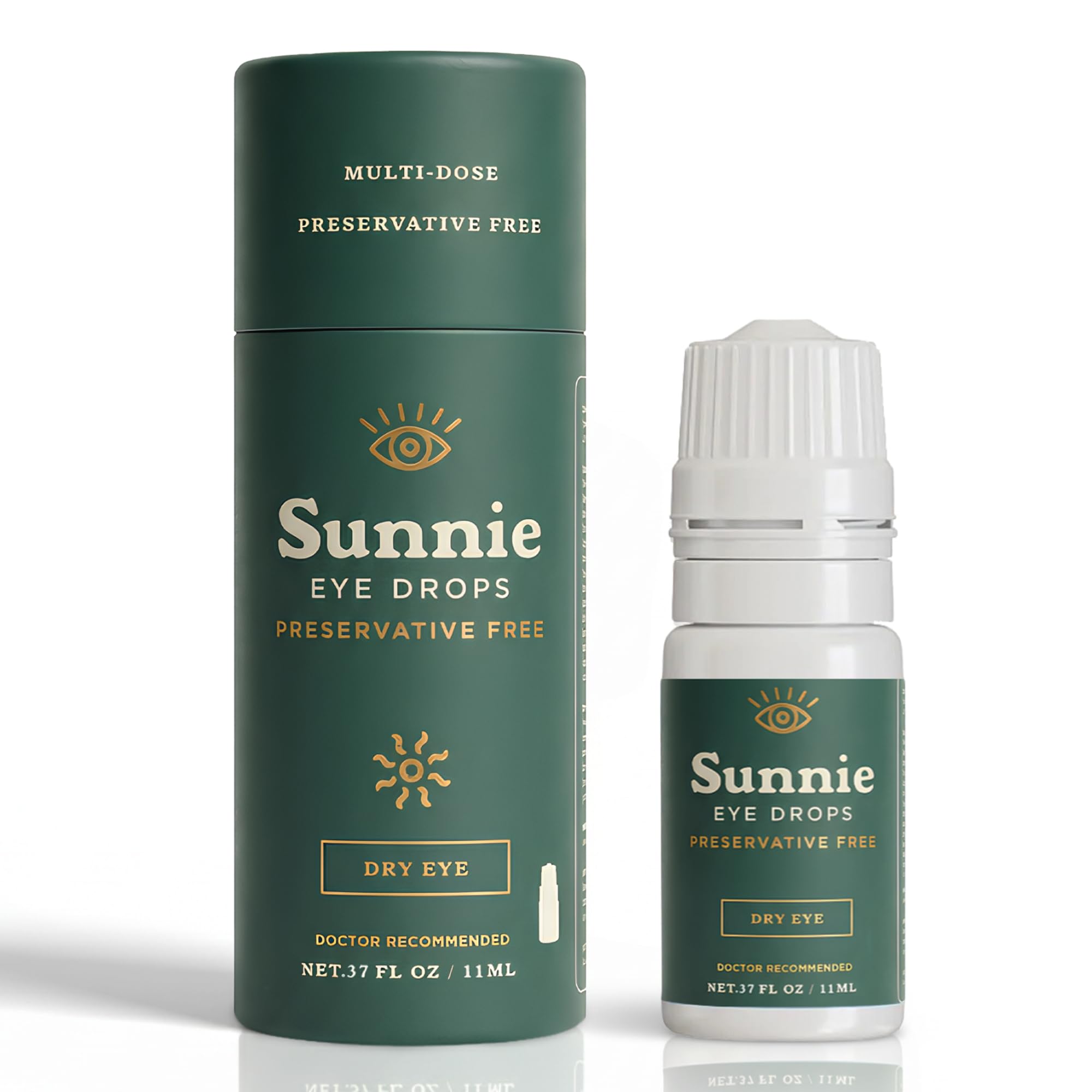 Sunnie Preservative-Free Eye Drops for Dry Eyes, 0.37 fl oz (11ml), Multi-Dose Lubricating Drops with Glycerin 0.5% – for Daily Comfort