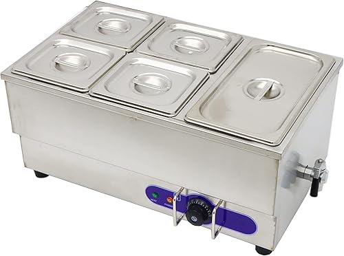 Miniatura 3 de INTSUPERMAI 5 ollas calentador eléctrico de sopa de alimentos comerciales, comedores, buffet, calentador de vapor de acero inoxidable 110 V, 1500 W,