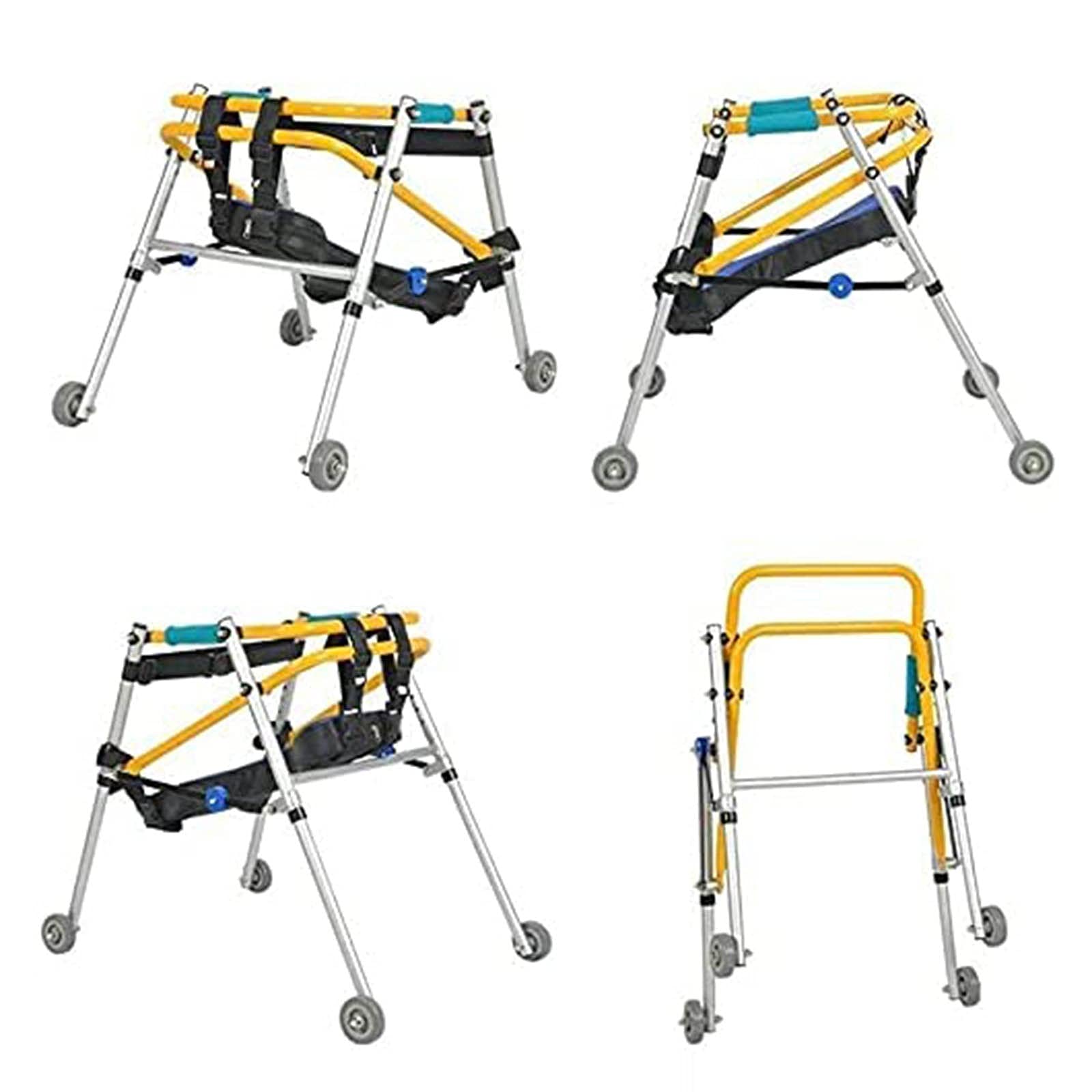 Andador para niños con parálisis cerebral, soporte de entrenamiento para rehabilitación de extremidades inferiores infantiles, pasamanos ajustables direccionales de 4 ruedas con cojín, B (51,561
