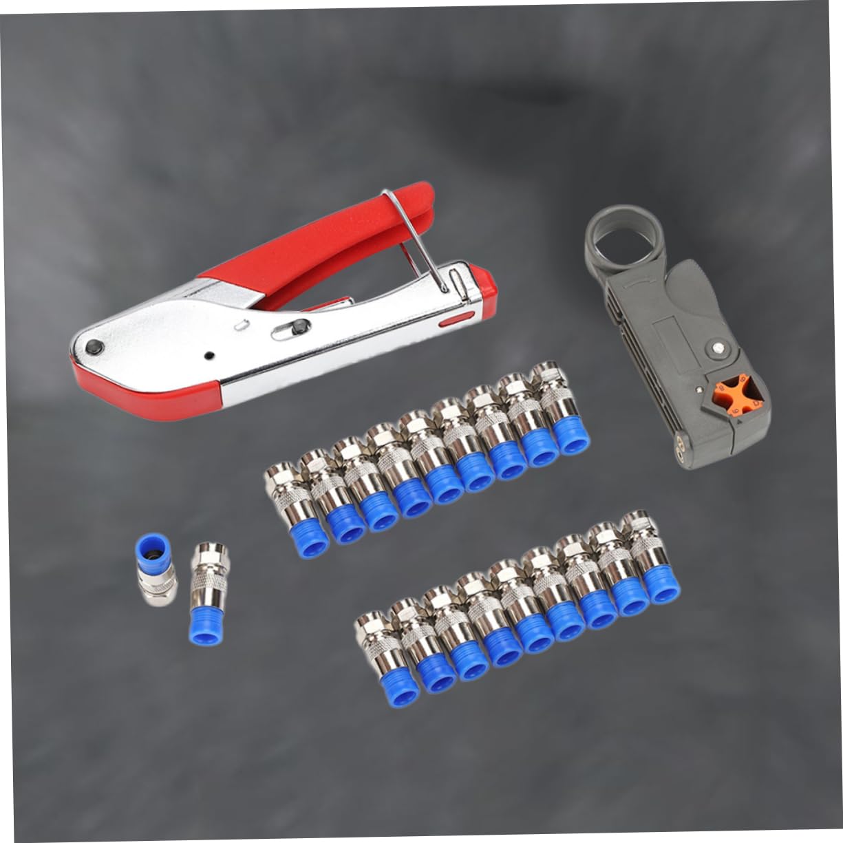 Pince à Sertir pour Câble Coaxial avec Lames Remplaçables | Kit 20 Pièces Bleu, Métal et Abs, Compatible Plupart des Connecteurs de Compression