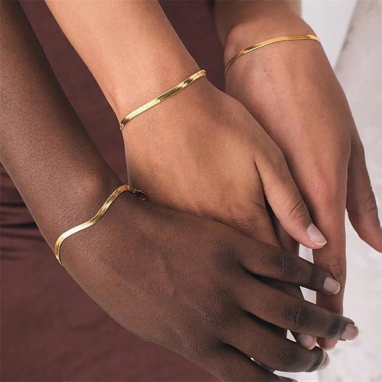 Bracelet for Women - Dainty Stack Bracelets Trendy Adjustable 14K Gold Plated Thin Paperclip Bead Box Satellite Figaro Cuban Link Chain Bracelet Set for Women Waterproof Jewelry Gift
