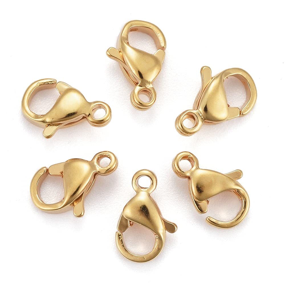 DanLingJewelry 100Pcs Grade A 304 Stainless Steel Lobster Claw Clasps Golden Color 9x6x3mm Hole: 1mm, 100pcs, 9x6x3mm