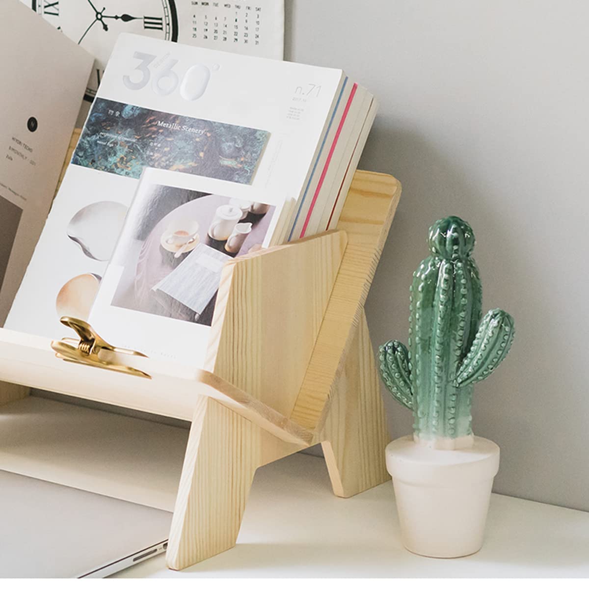 Estantería de madera para sala de estar/hogar/oficina, estante organizador de libros de escritorio, estante de almacenamiento para CD/revista/libros (estilo V) 8