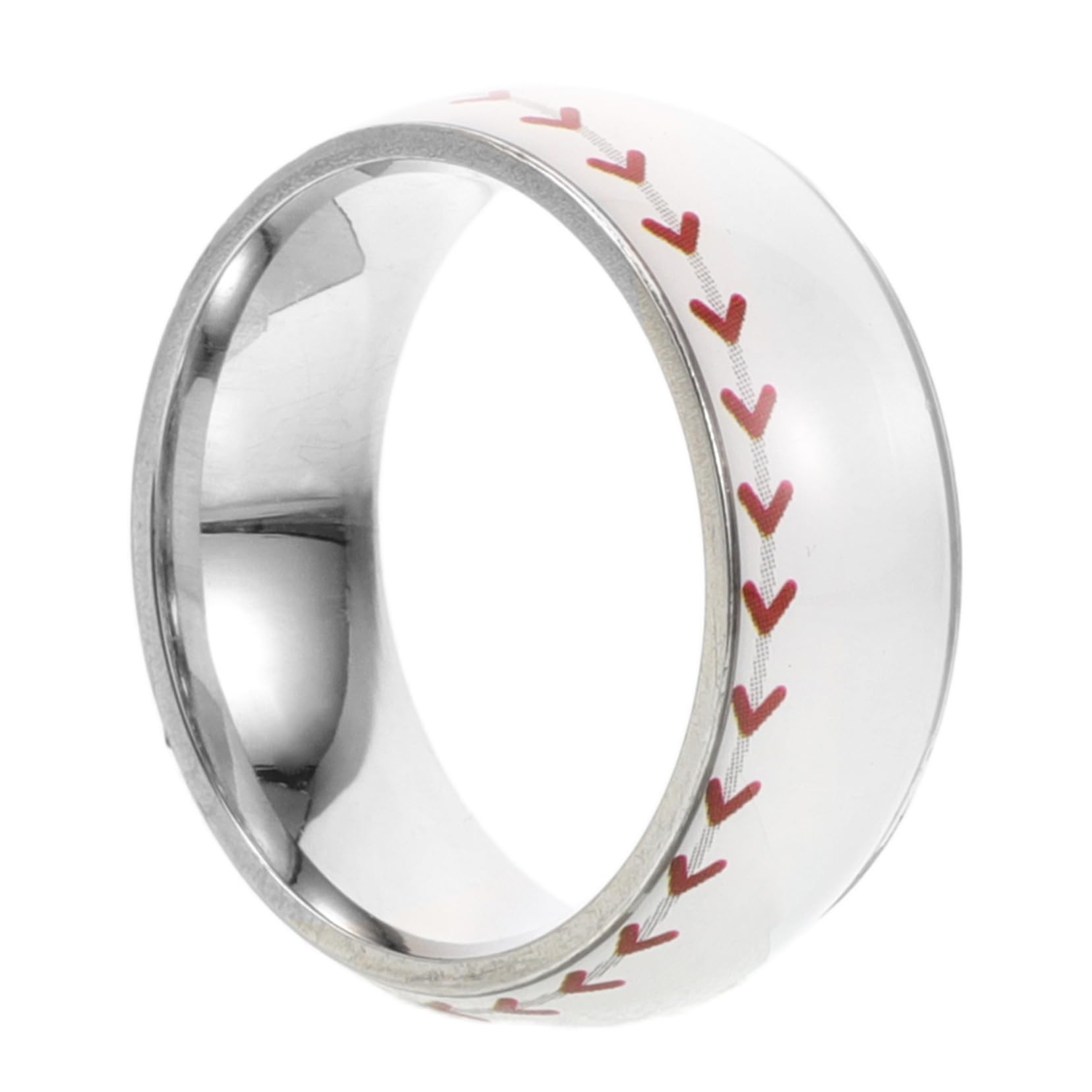 Parliky Men's Baseball Ring Titanium Steel Wedding Band Circular Ring Sports Ball Design