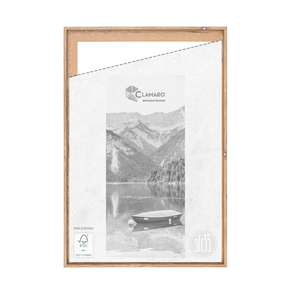 CLAMARO 'SFR35' Shadow Joint Frame for 25 x 70 cm Stretcher Frame | Oak Reclaimed Wood Silver | MDF Wood Picture Frame for Stretcher Frame Canvas with Hanger and Mounting Material — image 1