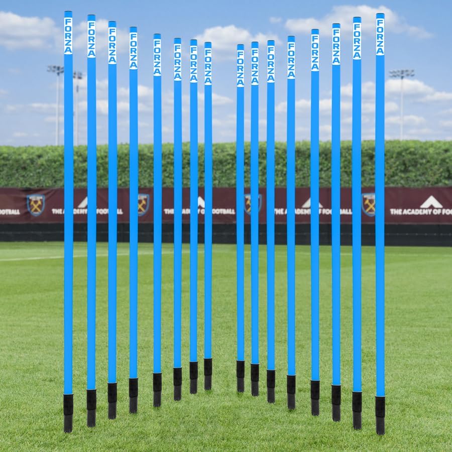 FORZA Slalom Poles – 5ft & 6ft Shatterproof Agility Training Poles with Stainless Steel Ground Spikes -Packs of 8 or 16 – Multi-Color Sports Agility Equipment