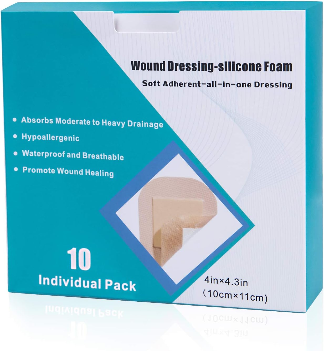 Silicone Foam Dressing 10 Pack with Border Adhesive Hydrophilic Foam Wound Dressing Waterproof Dressing for Wounds Care