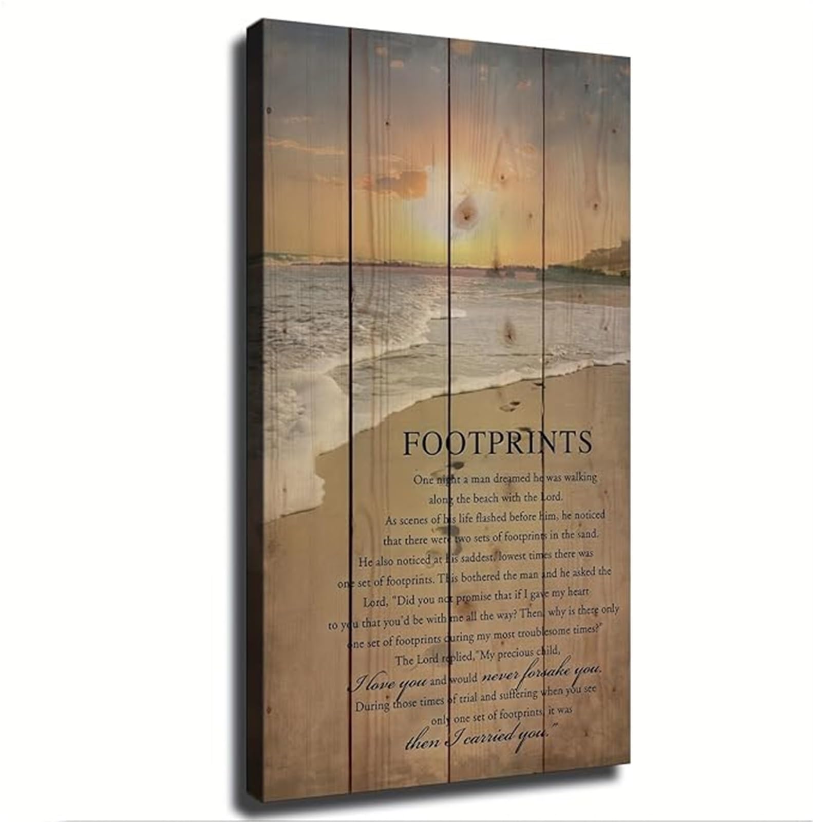 EKFBQBGW Inspirational Footprints In The Sand Quote Canvas Print Beach Wall-Art for Bedroom and Office Framed,08x12inch(20x30cm)