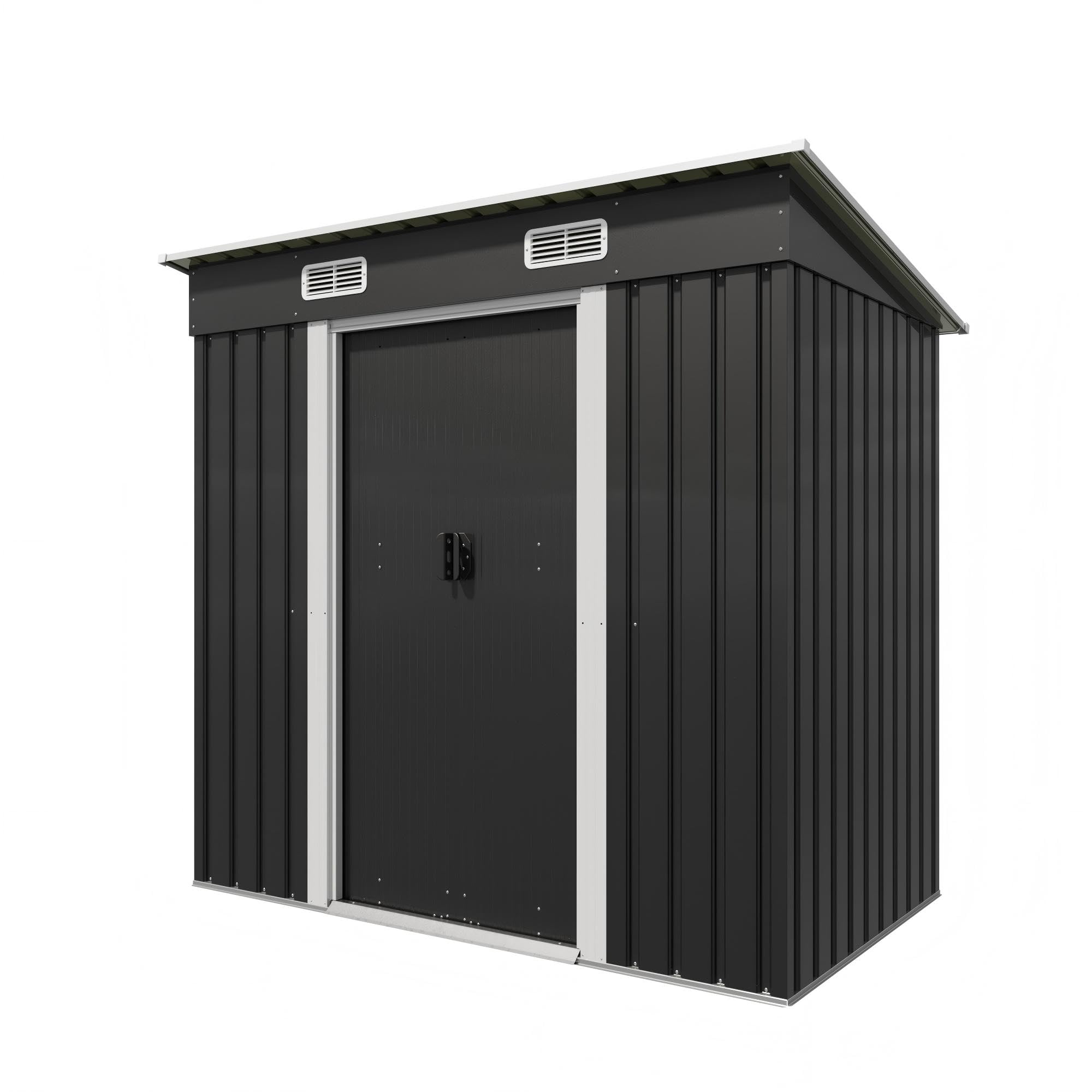 TRIUMPHKEY Abri de Jardin en métal 183x109x182cm avec Fondation 3,6m³ Abri de Jardin avec Toit en appentis et 2 Portes coulissantes, Anthracite, Garage à vélos, Résistant aux intempéries pour Outils