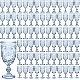 Wiwiqing 100 Pcs Plastic Wine Glasses Vintage Goblets,Blue