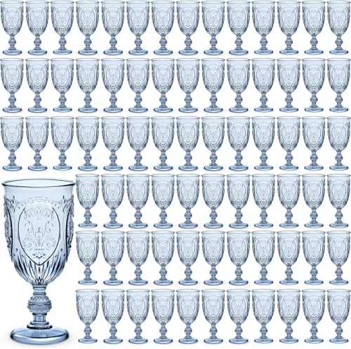 Wiwiqing 100 Pcs Plastic Wine Glasses Vintage Goblets,Blue