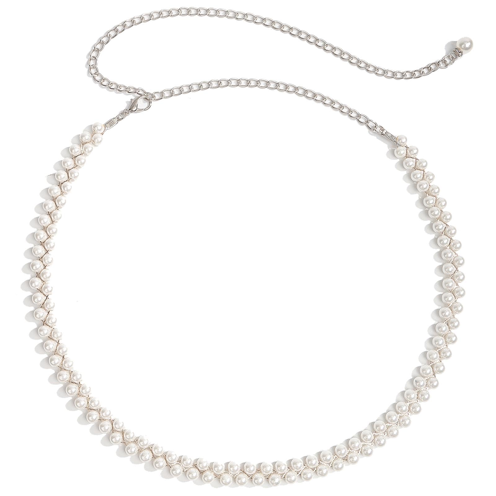 MICFENY Adjustable Waist Chain Metal Pearls Embellished Waist Belt Retro Charm Clasp Closure Design For Women's Outfits