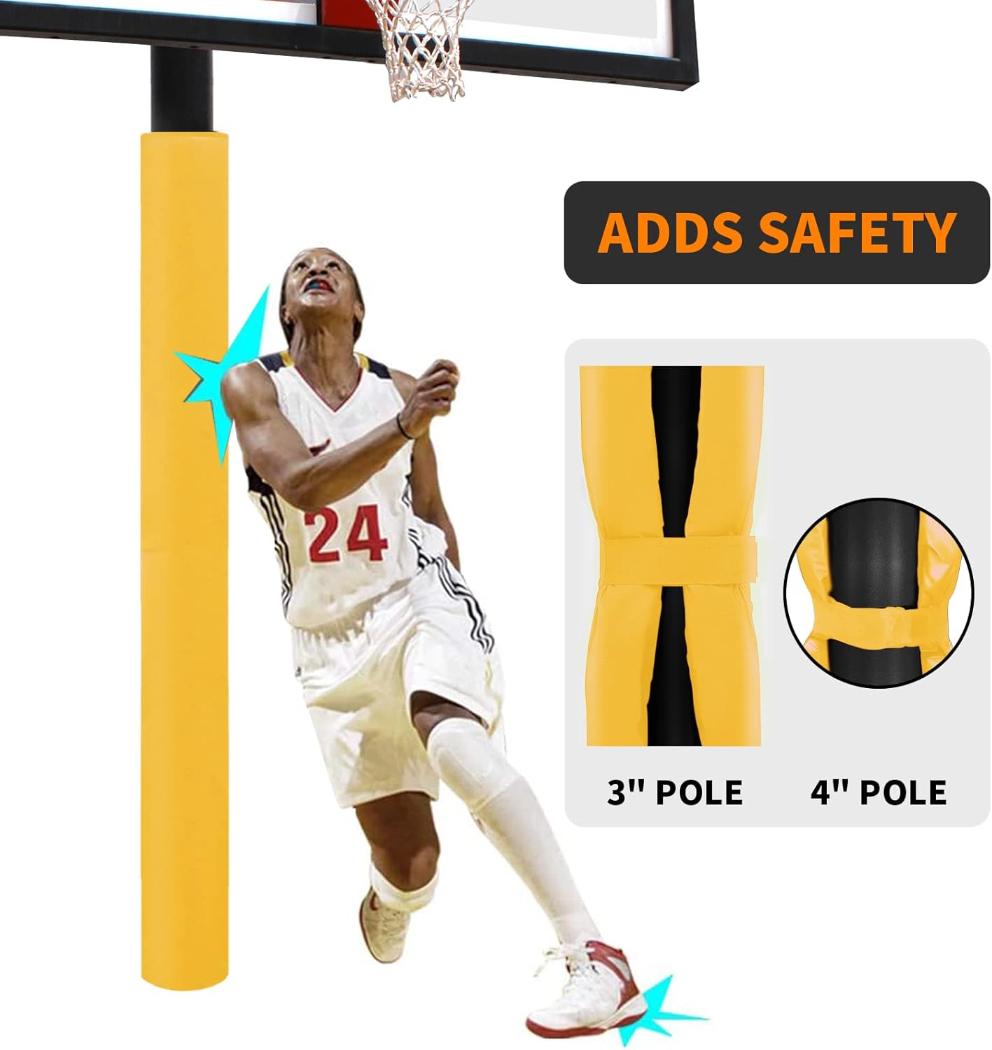 Basketball Pole Padding Heavy Duty Safety Pad for 3"- 5" Round Poles, Waterproof & Durable –Garage, Basement, Outdoor Court Safety Pad