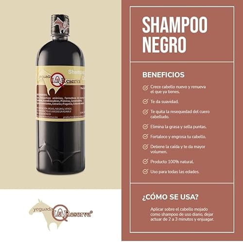 Miniatura 3 de Champú Yeguada La Reserva de Caballo Negro (botella de 1 litro) para cabello fuerte, sano y hermoso (para cabello de color oscuro a negro)