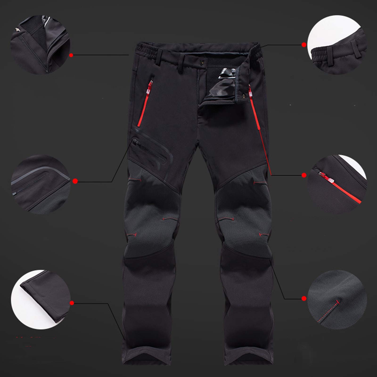 Dawwoti Pantalon De Ski pour Hommes avec Poche À Fermeture Éclair, Coupe-Vent Pantalons De Neige De Ski Épais Polyester Imperméable Pantalons De Neige pour Les Garçons Randonnée Snowboard Pantalon