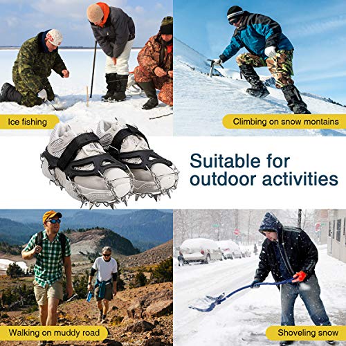 Audew Ice Cleats, Traction Cleats with Anti Slip 19 Stainless Steel Spikes, Winter Crampons Ice Snow Grips for Walking, Jogging, Climbing and Hiking on Snow & Ice (Fit M Size Shoes/Boots)