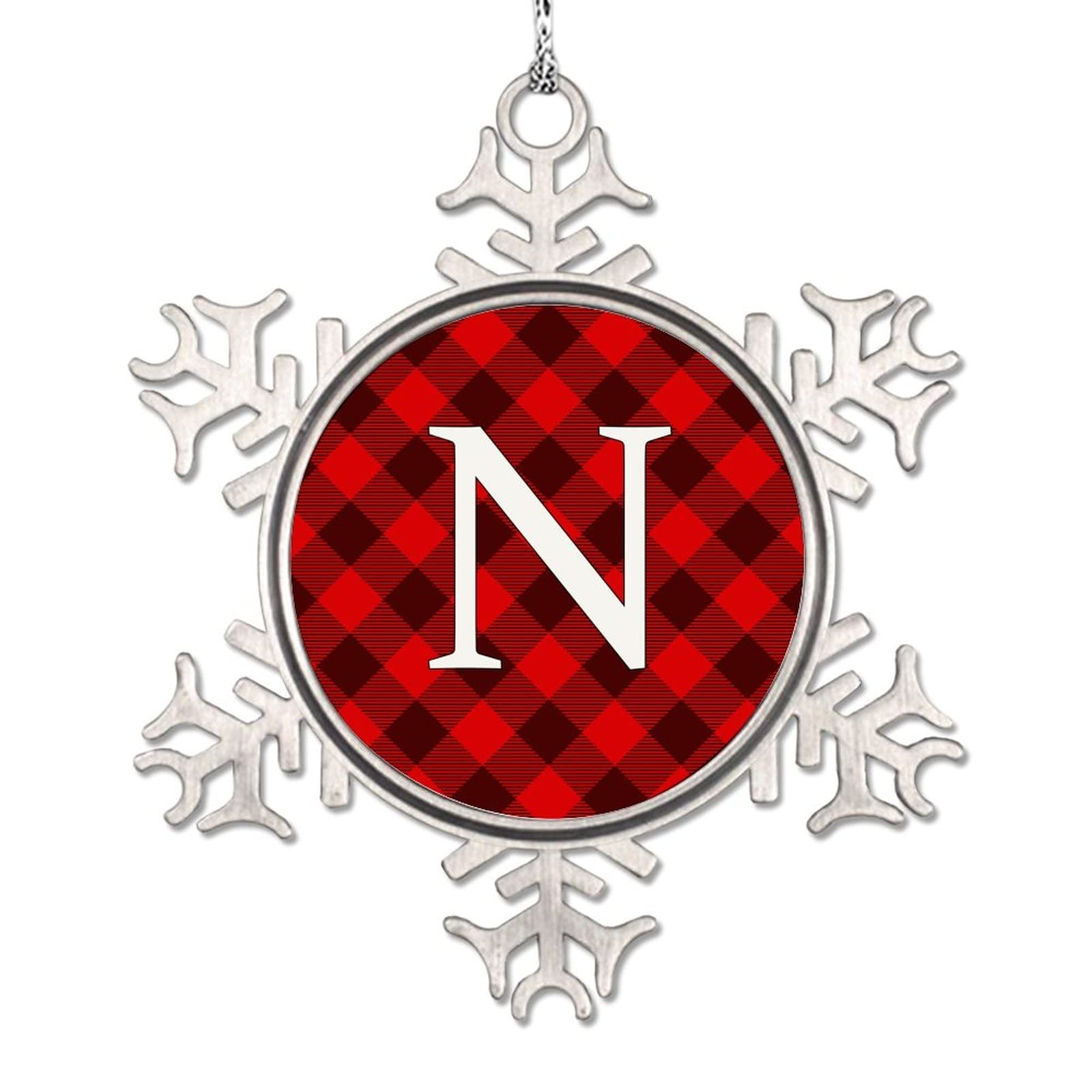 LITTLEGROVE SEEDS Initial Letter N Snowflake Ornament Red Buffalo Plaid Monogram Ornament for Christmas Tree Decor Personalized Christmas Ornaments 2023 Christmas New Year Gifts 3 Inch