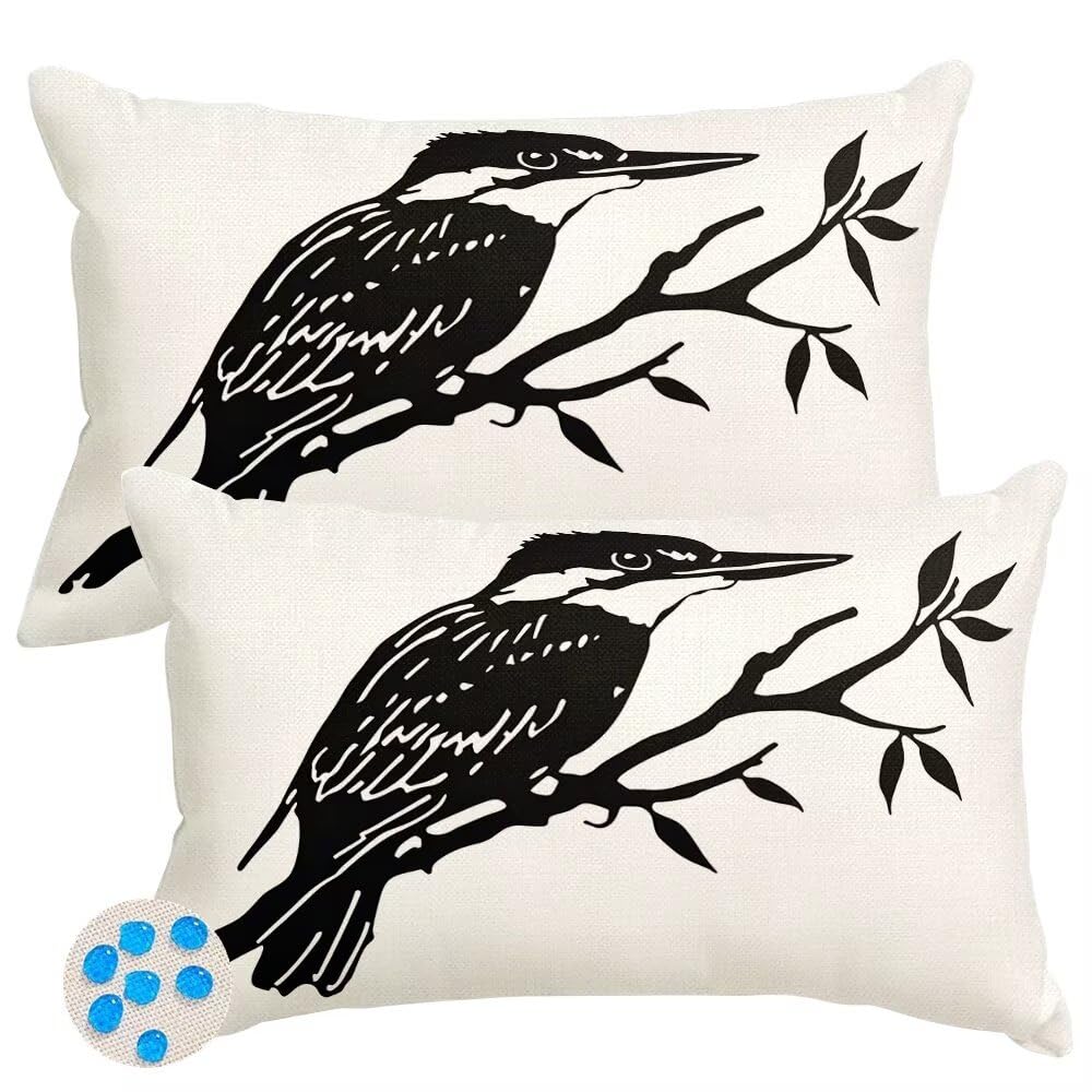 Outdoor Cushions Waterproof Cushion Covers 20cm x 30cm Pack of 2 Birds Garden Cushion Cover Rustic Decorative Throw Pillow Covers 8 x 12 Inch Outdoor Pillowcase for Garden Furniture Living Room -SC504
