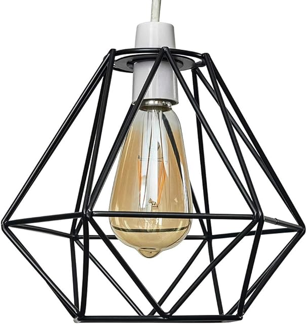 MiniSun Retro Style Black Metal Basket Cage Ceiling Pendant Light Shade - Complete with a 4w LED Filament Bulb [2700K Warm White]
