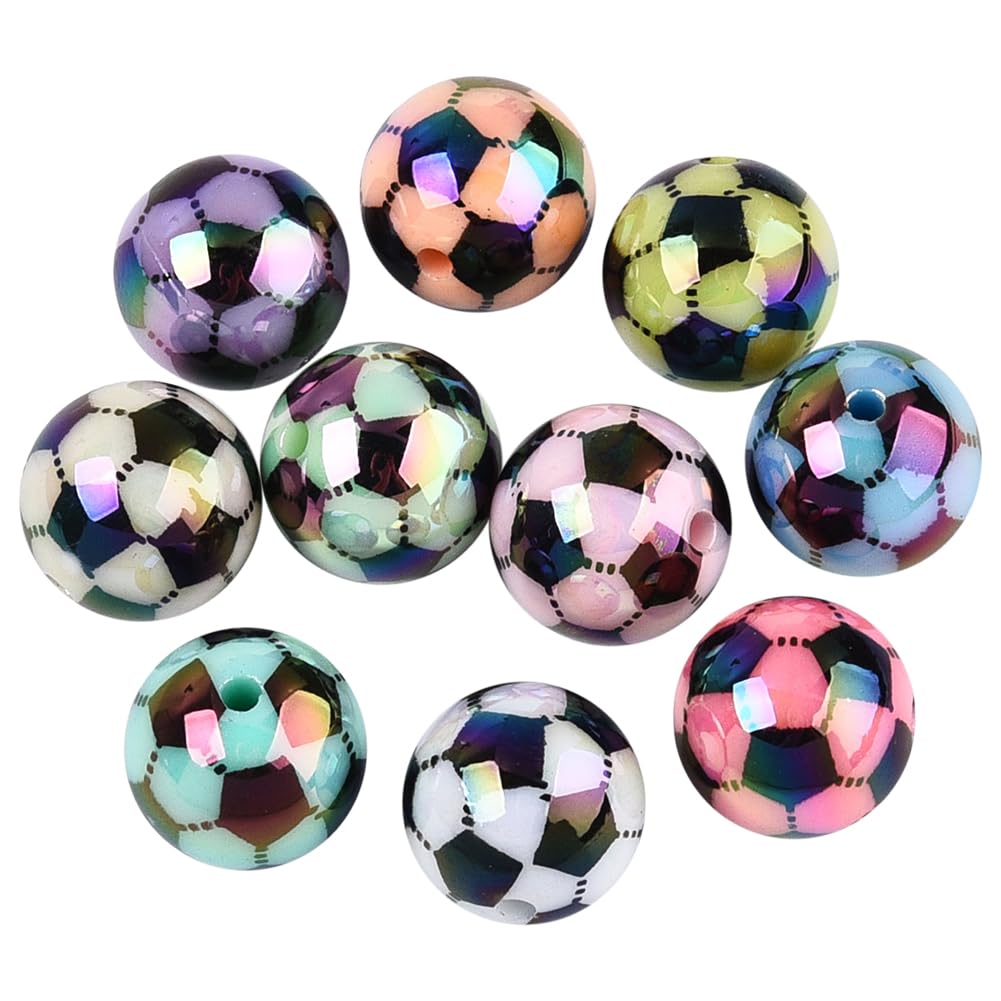 Perles Focales de Football de Couleurs Mélangées pour Stylos à Bille en Acrylique et Porte-Clés DIY