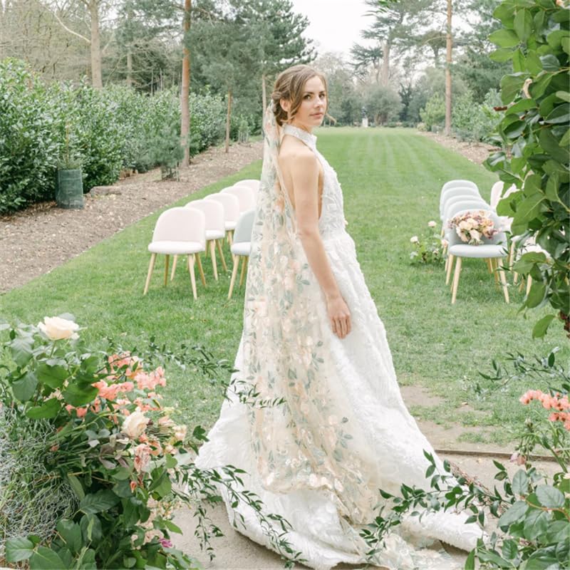 Voile mariée Voiles de mariée à Fleurs Ivoire Blanc Longs Accessoires Sauvages for mariées Jardin Vert pour s'Habiller(White,90cm)