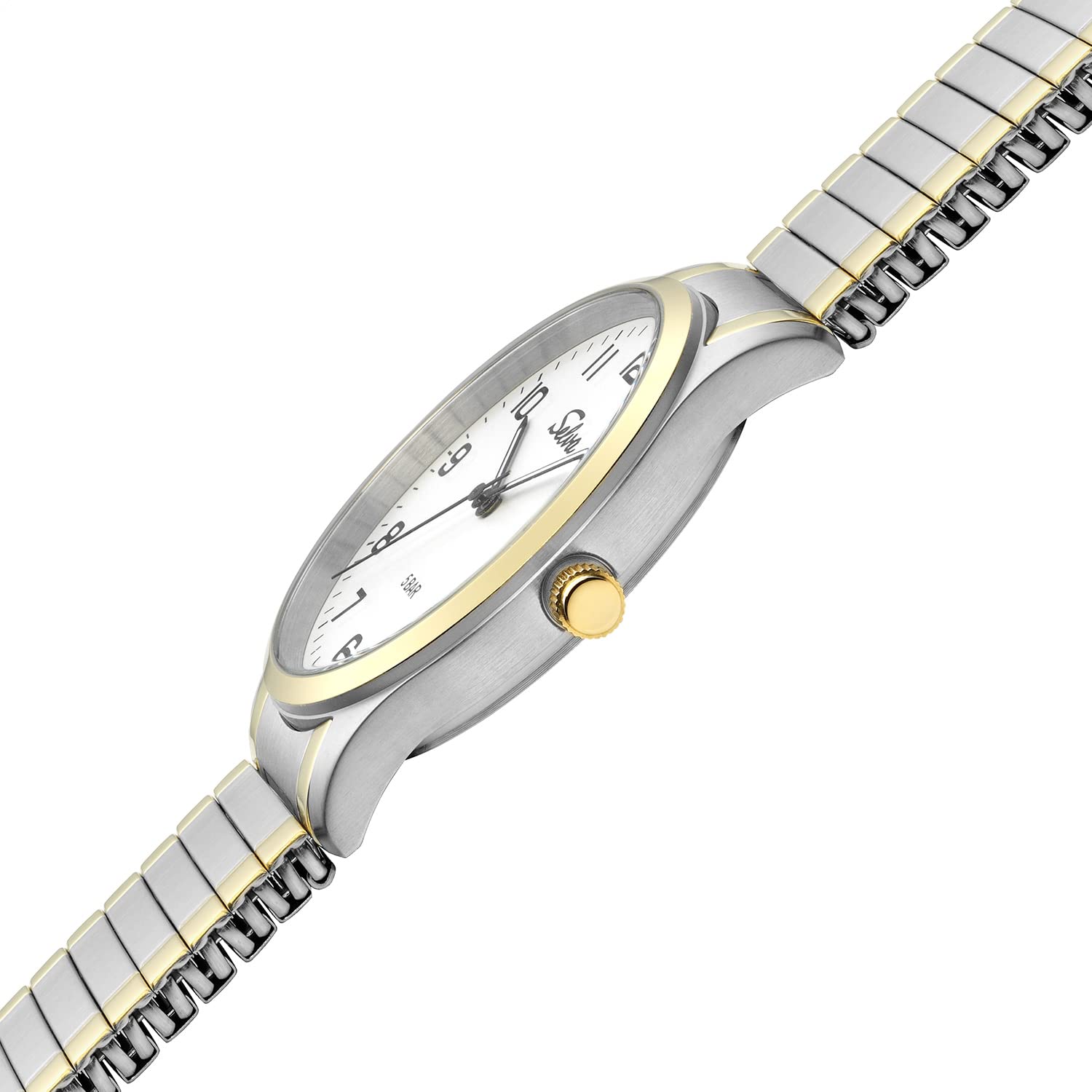 SELVA Orologio da polso da uomo, al quarzo, cassa in acciaio inox, cinturino flessibile in acciaio inox, 5 bar