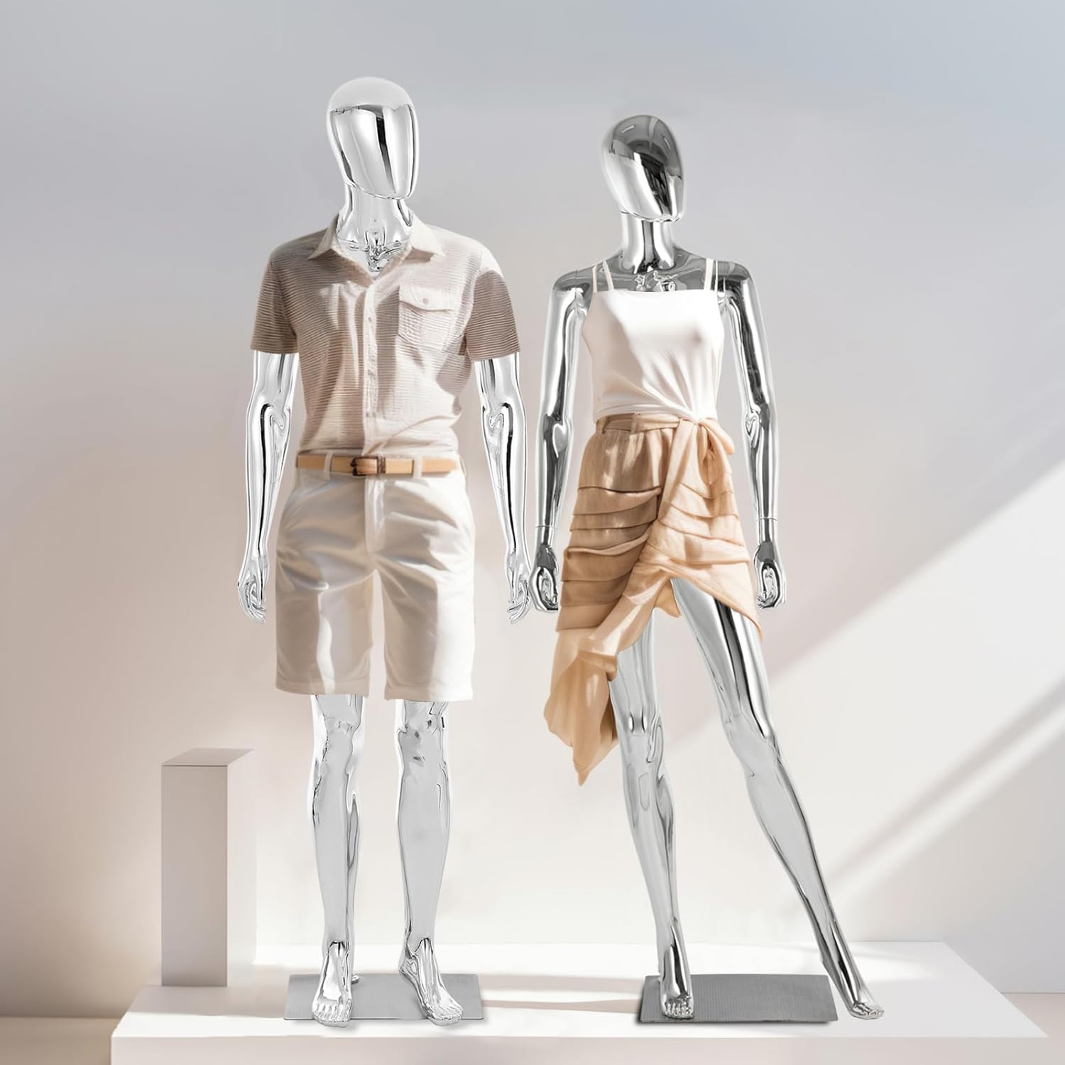 Male and Female Mannequin Full Body Bronze, 2 Pieces Adjustable Mannequins Stand Realistic Manikins Display Set Metal Base