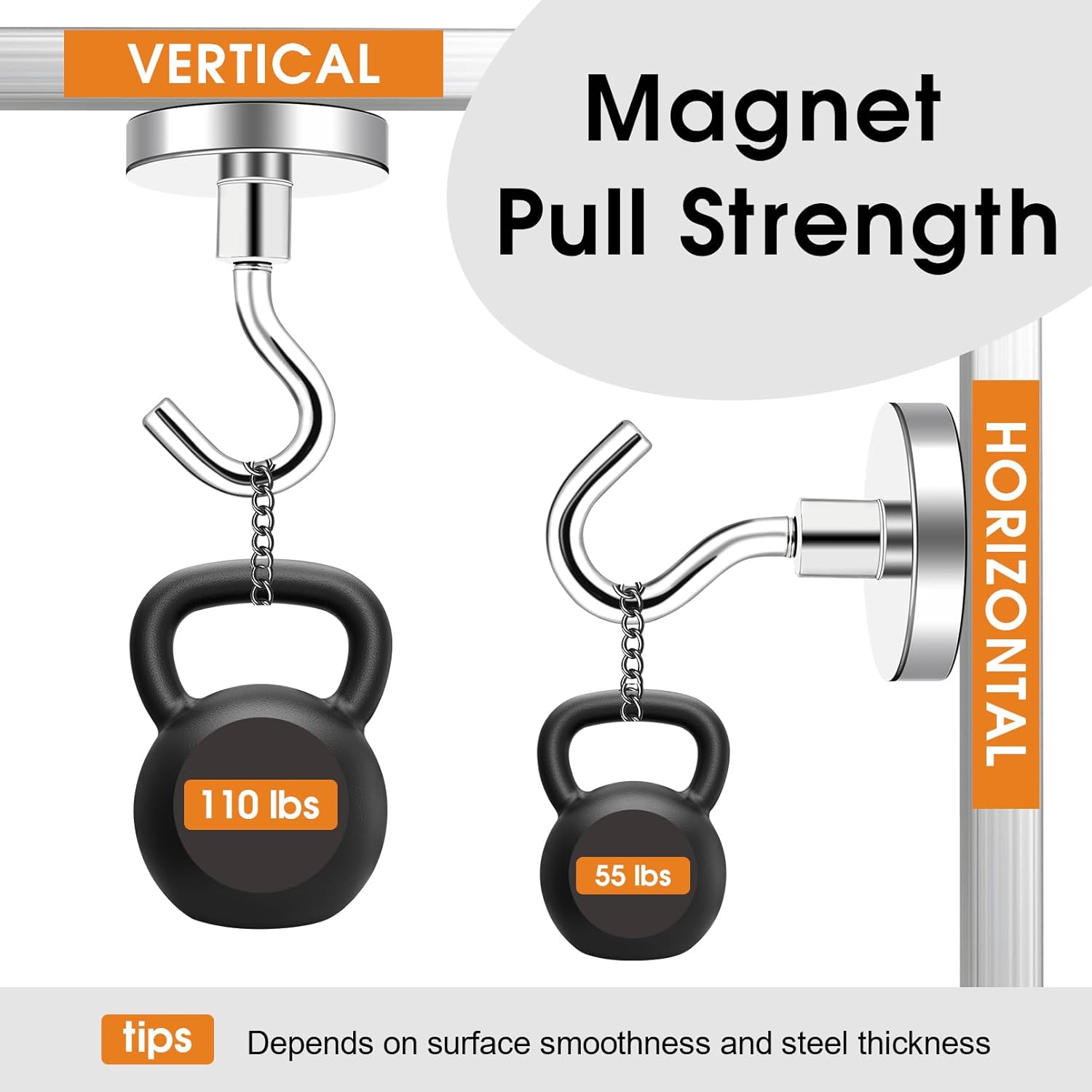 8 Pack Heavy Duty Magnetic Hooks, 110 LBS Strong Neodymium Magnet Hooks, Magnets with Hook for Hanging, Large Metal Hook Cruise for Cabins, Kitchen, Refrigerator (Silver)