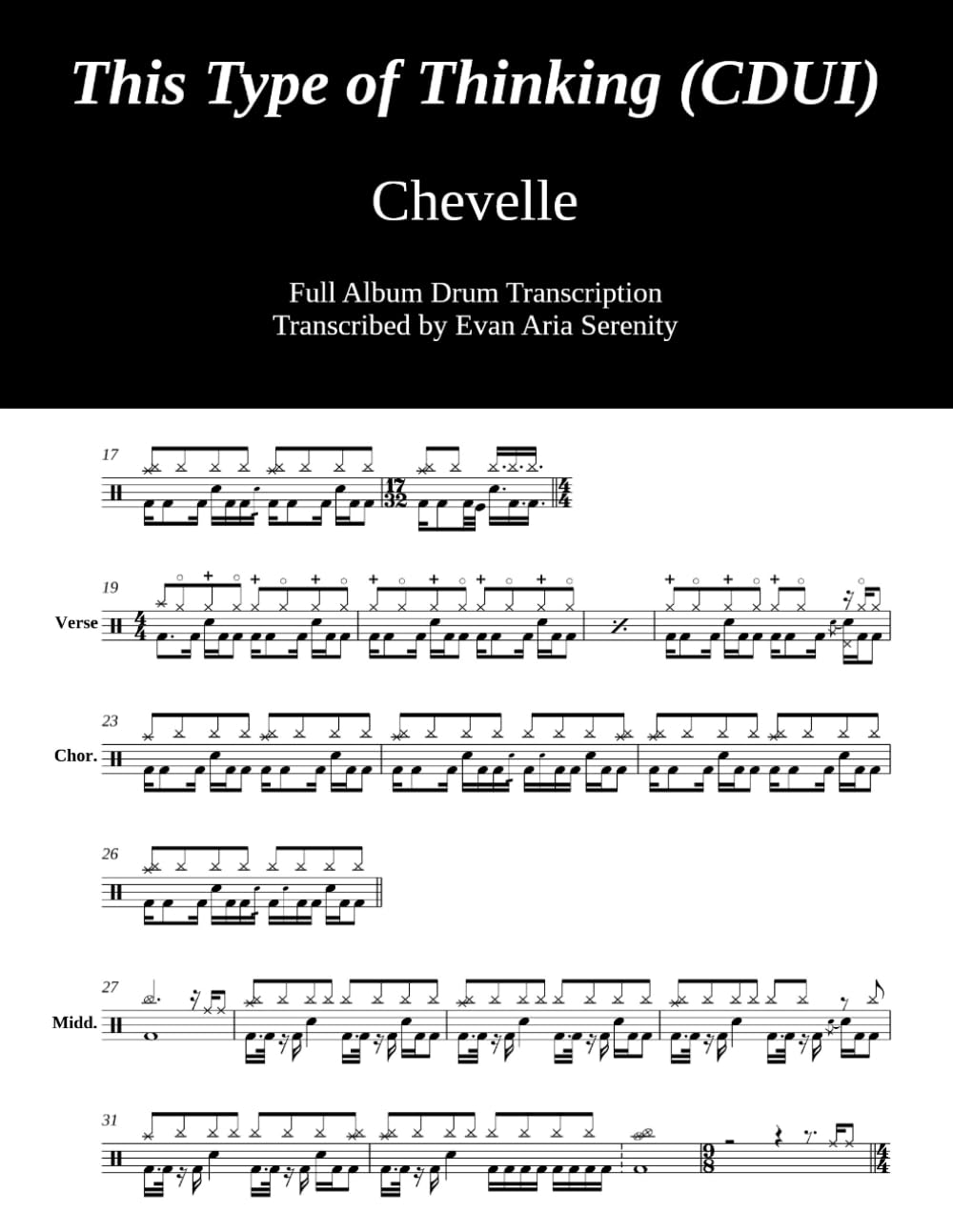 Drum transcription Chevelle This Type of Thinking partition complète de batterie