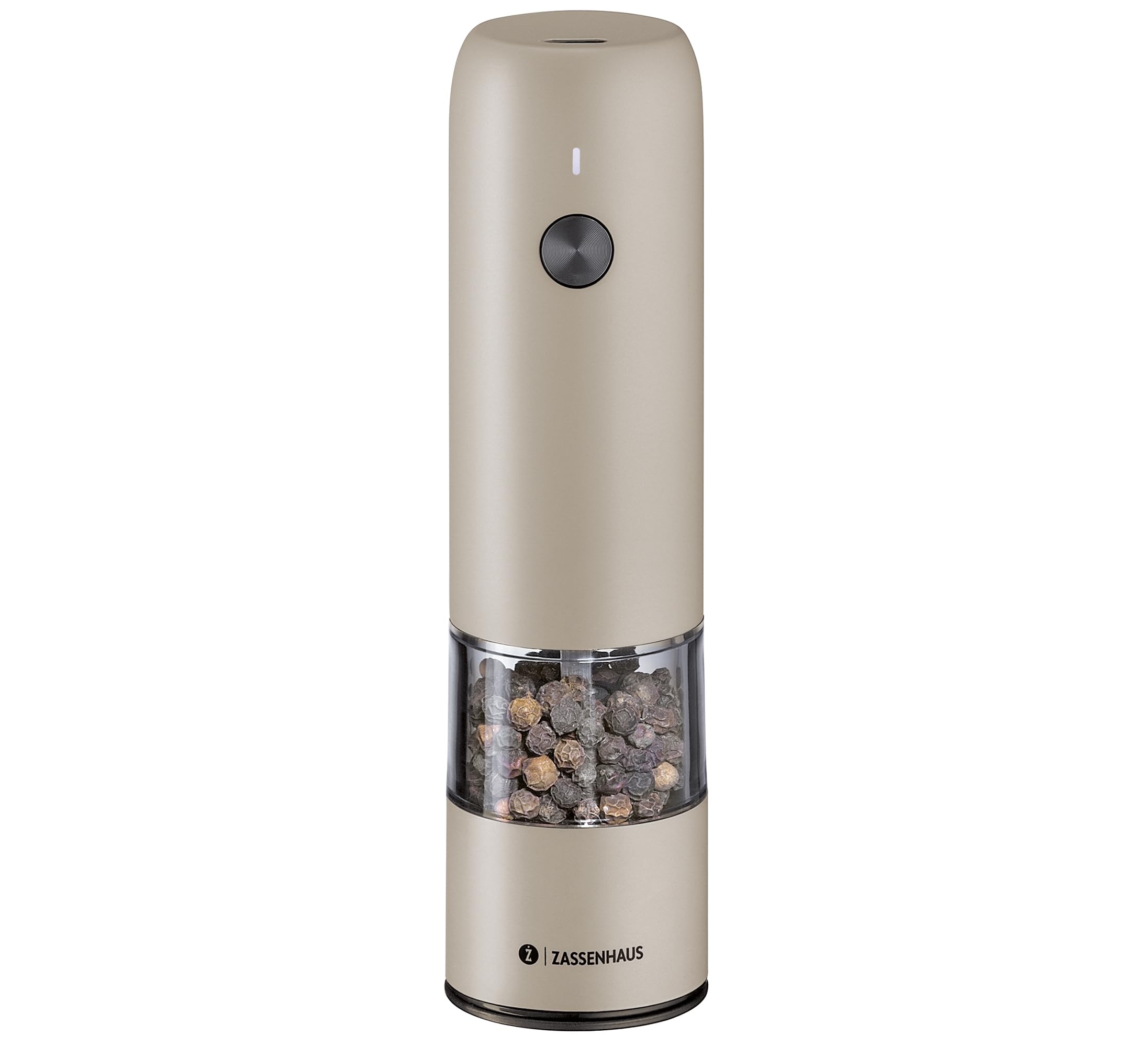 Zassenhaus KÖLN - Macinapepe elettrico USB, 14 cm, grigio, meccanismo in ceramica ad alte prestazioni, con alloggiamento in acciaio inox, batteria ricaricabile agli ioni di litio