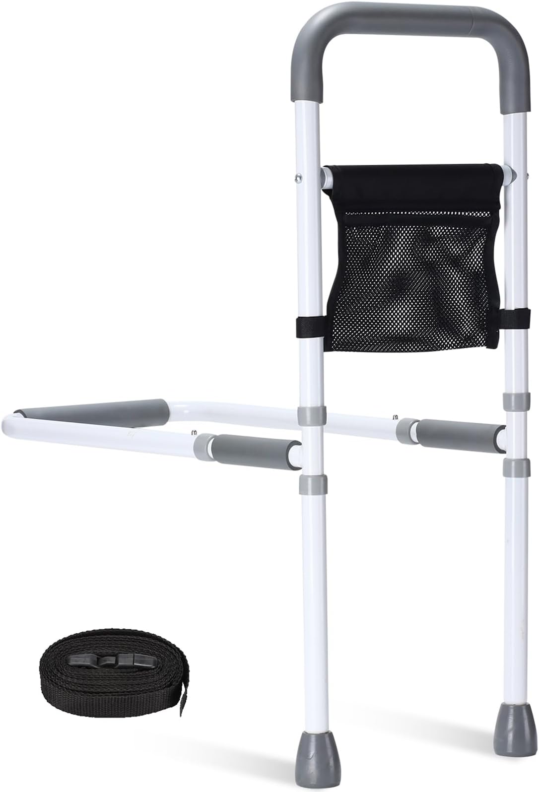 WeHwupe Bed Rails for Elderly Adults Height Adjustable Bed Assist Rail for Seniors Safety Bed Handle with Leg Bedside Fall Prevent Grab Bar with Storage Pocket Fits King Queen Full Twin Bed