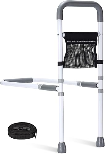 Rieles de cama para adultos mayores, riel de asistencia de cama ajustable en altura para personas mayores, asa de cama de seguridad con patas de