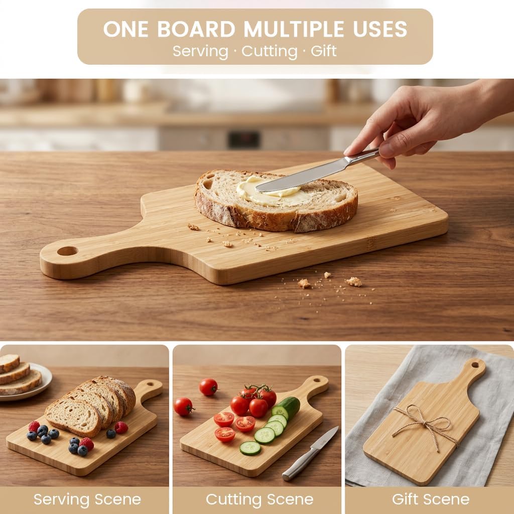 24 Pack Bulk Bamboo Cutting Boards with Handle, 11" x 5" Mini Charcuterie & Cheese Boards, Cutting Board Blanks for Crafts, Laser Engraving & DIY(24, Bamboo)