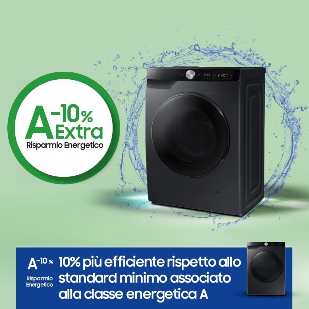 Samsung Lavasciuga Slim AI Control EcoDosatore WD90DG6G94BB, 9+5 kg, Wifi, Ecodosatore, AI Wash, Carica Frontale, 60L x 85H x 48P cm
