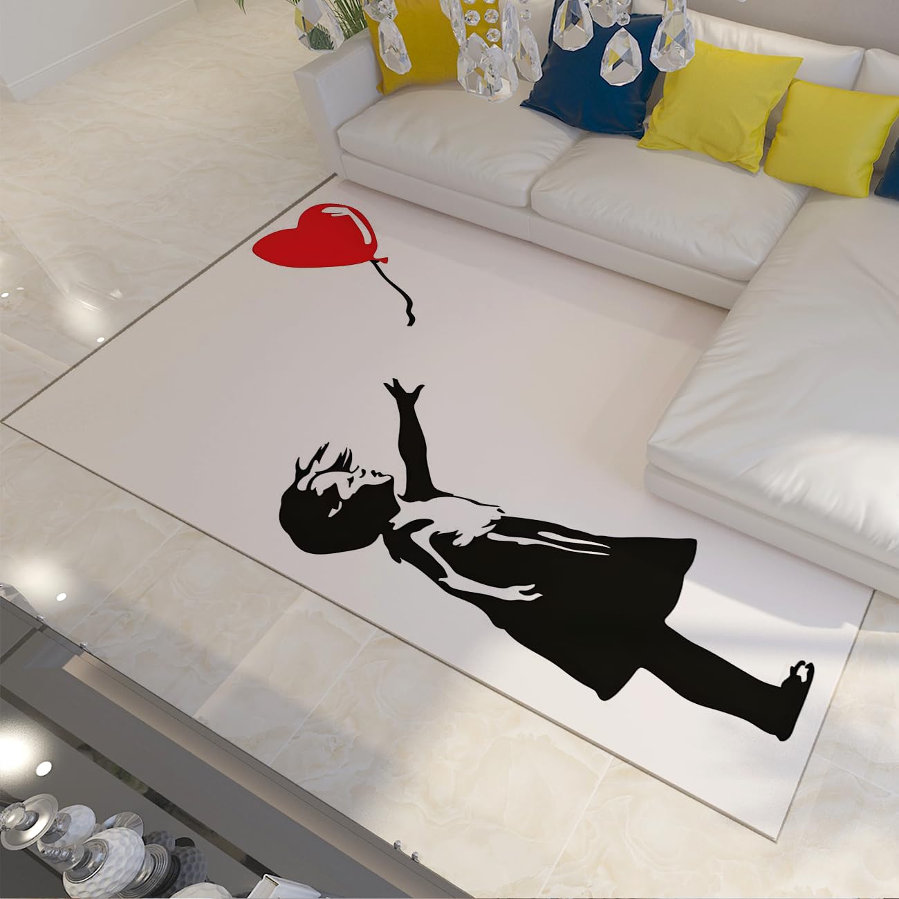 Tapis lavable fille avec coeur ballon grand tapis deco chambre et interieur