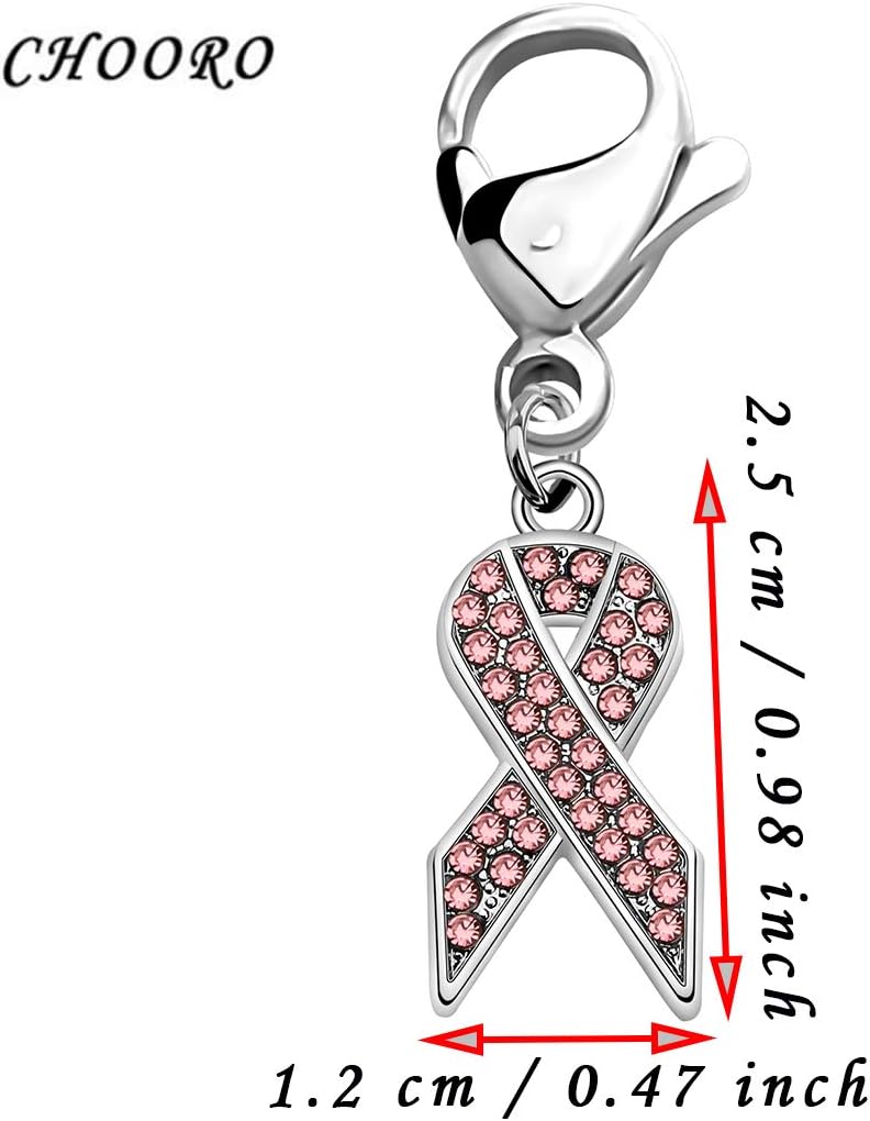 CHOORO Pink Rhinestone Ribbon Charm Zipper Pull - Breast Cancer Awareness Gift, Survivor Support Jewelry - Image 2